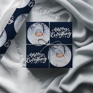 Papier Cadeau Calligraphie Joyeuse Tout Rond Photo Bleu