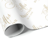 Papier Cadeau Calligraphie moderne or intemporel et mariage blan (Coin rond)