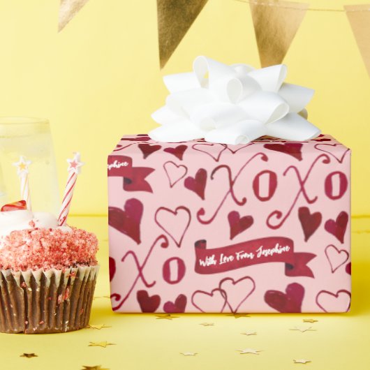 Papier Cadeau Calligraphie personnalisée Boho Saint Valentin XOX (Fête d'anniversaire)