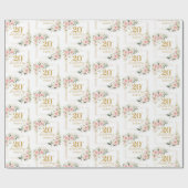 Papier Cadeau Calligraphie rose rousse roses or 20e anniversaire (Plat)