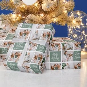 Papier Cadeau Calligraphie Script Holiday 3 Photo Sage Vert