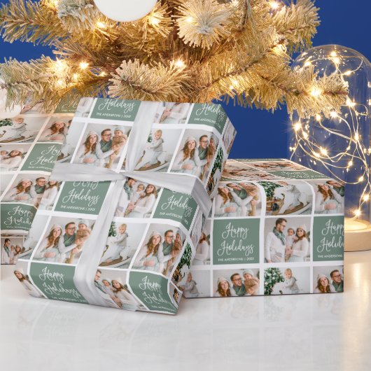 Papier Cadeau Calligraphie Script Holiday 3 Photo Sage Vert (Vacances)