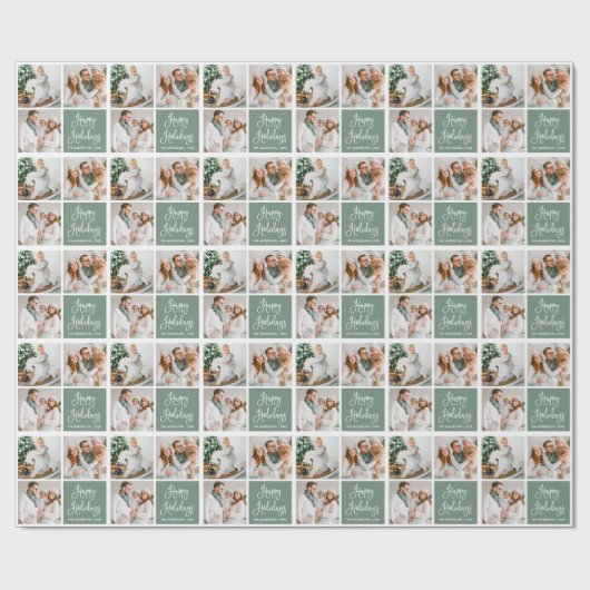 Papier Cadeau Calligraphie Script Holiday 3 Photo Sage Vert (Plat)