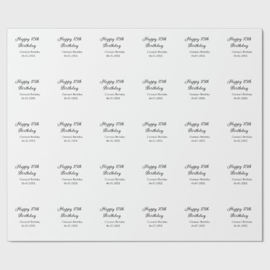Papier Cadeau calligraphie simple minimum heureux 15e anniversai (Plat)