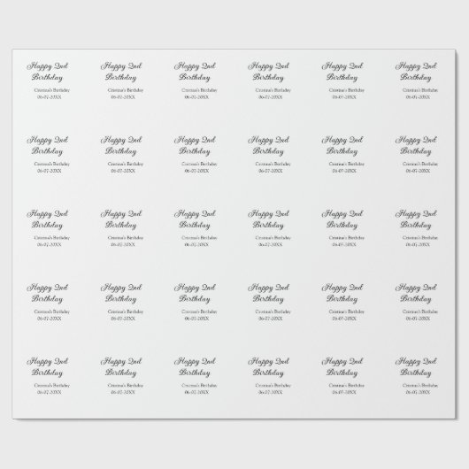 Papier Cadeau calligraphie simple minimum heureux 2e anniversair (Plat)