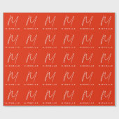 Papier Cadeau Calligraphie style monogramme rouge blanc votre no (Plat)