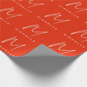 Papier Cadeau Calligraphie style monogramme rouge blanc votre no (Coin)