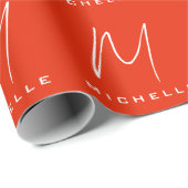 Papier Cadeau Calligraphie style monogramme rouge blanc votre no (Coin rond)