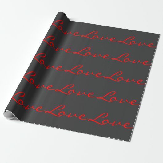 Papier Cadeau Calligraphie Tendance Grise Rouge Amour Mariage (Déroulé)