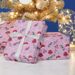 Papier Cadeau Calottes de Père Noël Abstraites Baie d'Hiver Noël