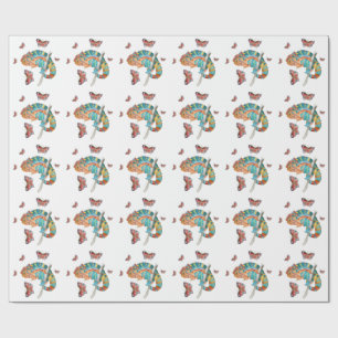 Papier Cadeau Caméléon aquarelle vibrant
