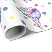 Papier Cadeau Caméléon d'aquarelle et abeille colorés. (Coin rond)