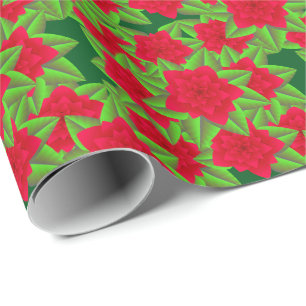Papier Cadeau Camellias rouge foncé et Feuilles verts