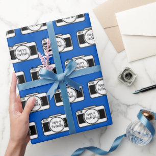 Papier Cadeau Caméra avec texte d'anniversaire
