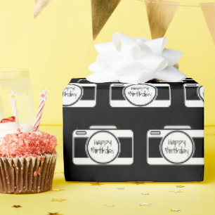 Papier Cadeau Caméra avec texte d'anniversaire