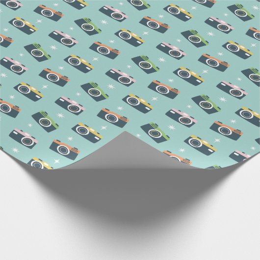 Papier Cadeau Caméra rétro sur bleu clair (Coin)