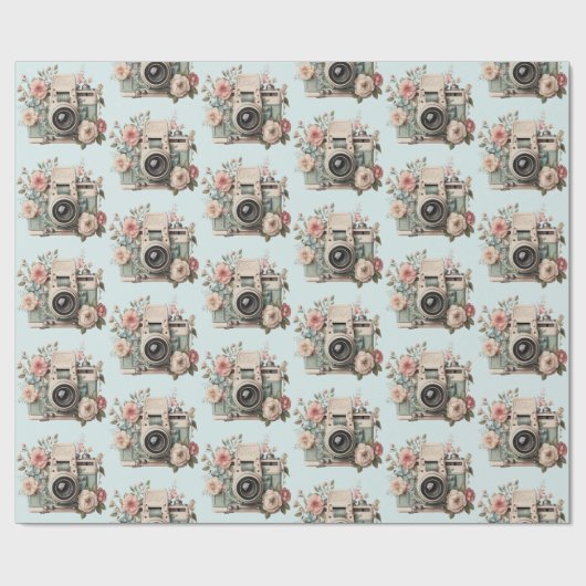 Papier Cadeau Camera with Flowers Retro Pastel Pattern (Plat)