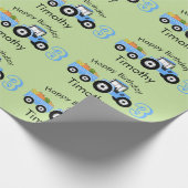 Papier Cadeau Camion bleu Ferme de camions Nom et âge (Coin)