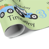 Papier Cadeau Camion bleu Ferme de camions Nom et âge (Coin rond)