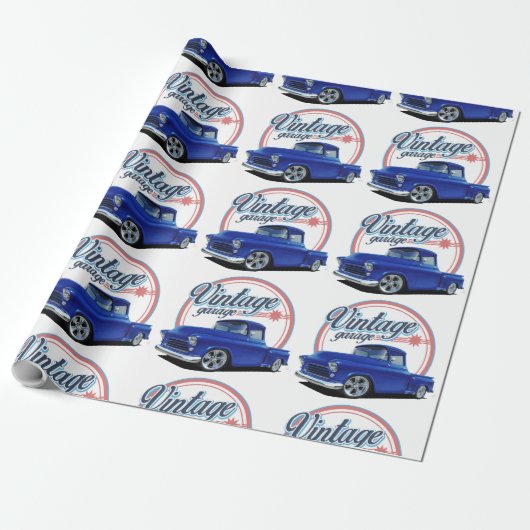Papier Cadeau Camion bleu vintage (Déroulé)