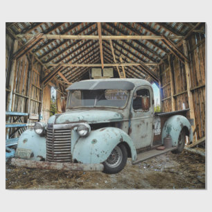 Papier Cadeau Camion Bleu Vintage Grange Rustique