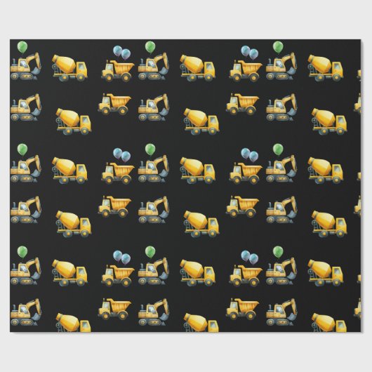 Papier Cadeau Camion de construction avec ballons Anniversaire (Plat)