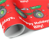 Papier Cadeau Camion de monstre avec l'arbre de Noël (Coin rond)