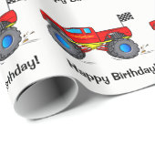 Papier Cadeau Camion de monstre avec le joyeux anniversaire de (Coin rond)