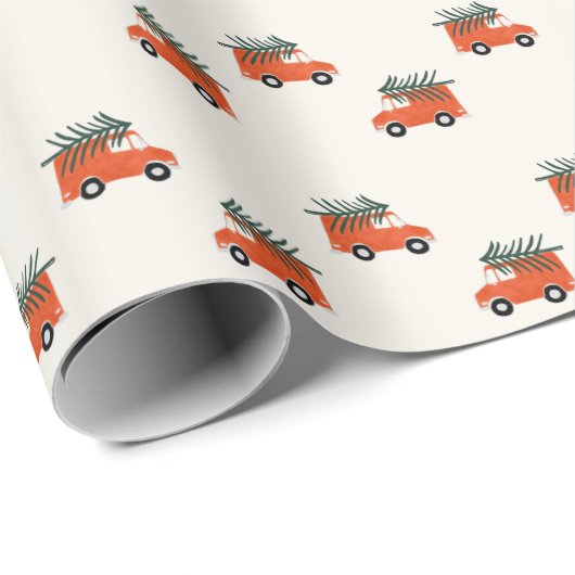 Papier Cadeau Camion de Noël blanc (Coin rond)