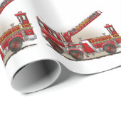 Papier Cadeau Camion de pompiers de crochet et d'échelle (Coin rond)