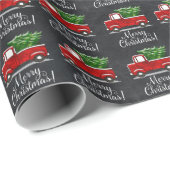 Papier Cadeau Camion de ramassage Rouge Arbre Joyeux Noël Pays (Coin rond)