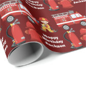 Papier Cadeau Camion d'incendie rouge Enfants sur mesure Lutte c (Coin rond)