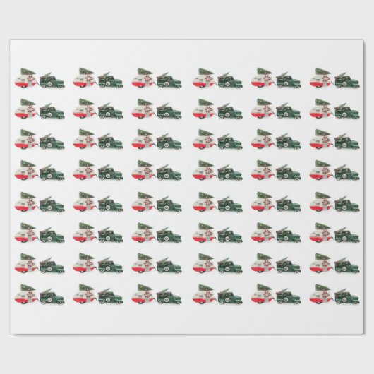 Papier Cadeau camion festif et camper Noël rouge et vert (Plat)