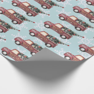 Papier Cadeau Camion Jouet Rouge vintage avec arbre de Noël