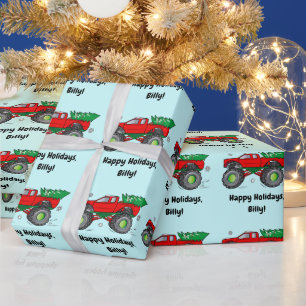 Papier Cadeau Camion Monster avec arbre de Noël Personnaliser d