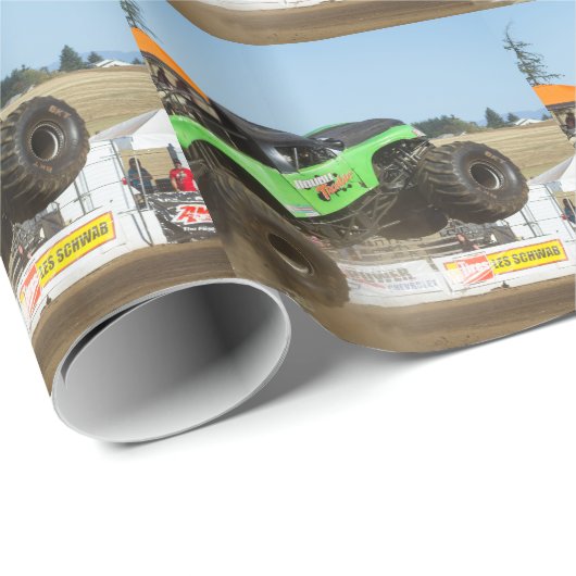 Papier Cadeau Camion Monster Vert En Action (Coin rond)