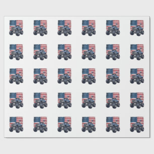 Papier Cadeau Camion Monstre Patriotique Gravure Vintage Design_