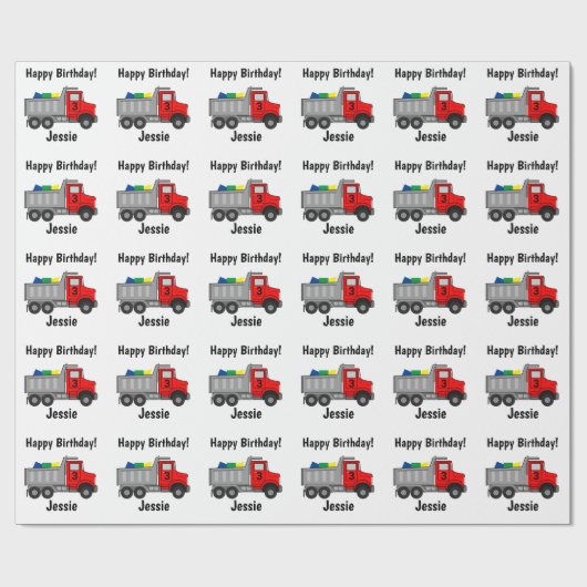 Papier Cadeau Camion Personnaliser le nom du garçon Age Joyeux a (Plat)