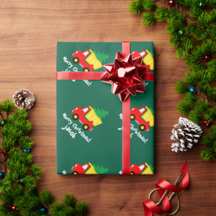 Papier Cadeau Camion rouge avec arbre de Noël vacances mignonnes