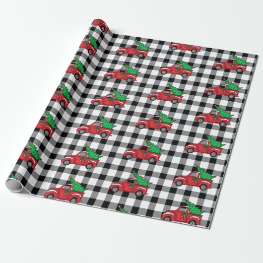 Papier Cadeau Camion rouge | Noir | White Buffalo Check Motif Wr (Déroulé)