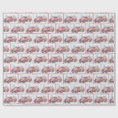 Papier Cadeau Camion Rouge Rétro Aquarelle Dans Les Flammes De N (Plat)
