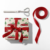 Papier Cadeau Camion Rouge Rustique Noël