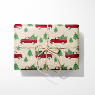 Papier Cadeau Camion Rouge Rustique Noël