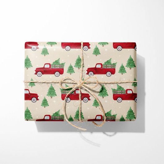Papier Cadeau Camion Rouge Rustique Noël
