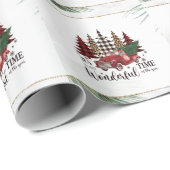 Papier Cadeau Camion Rouge vintage, Pine Tree (Coin rond)