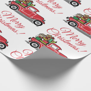 Papier Cadeau Camion vintage rouge de Joyeux Noël avec des