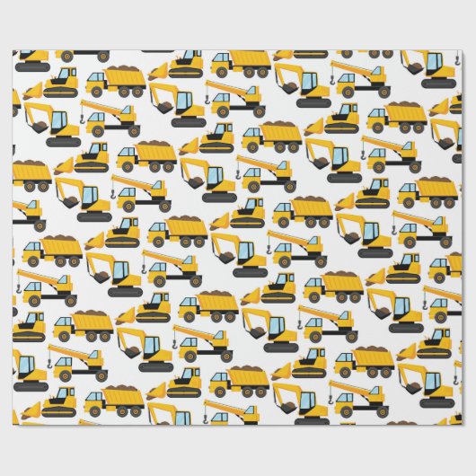 Papier Cadeau Camions de construction (Plat)