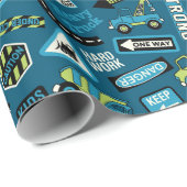 Papier Cadeau Camions de construction (Coin rond)