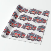 Papier Cadeau Camions de pompiers rouges (Déroulé)