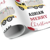 Papier Cadeau Camions de transport de camion de Noël (Coin rond)